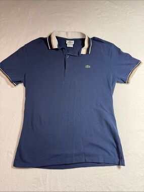 Lacoste Navy Polo with White and Tan Trim